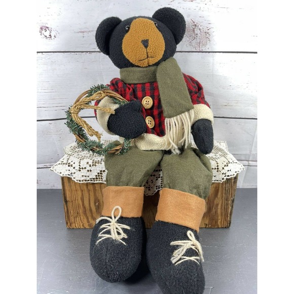 Joann Store Other - Winter Bear Push Felt Fleece Weighted Shelf Sitter Holding Wreath Joann Store